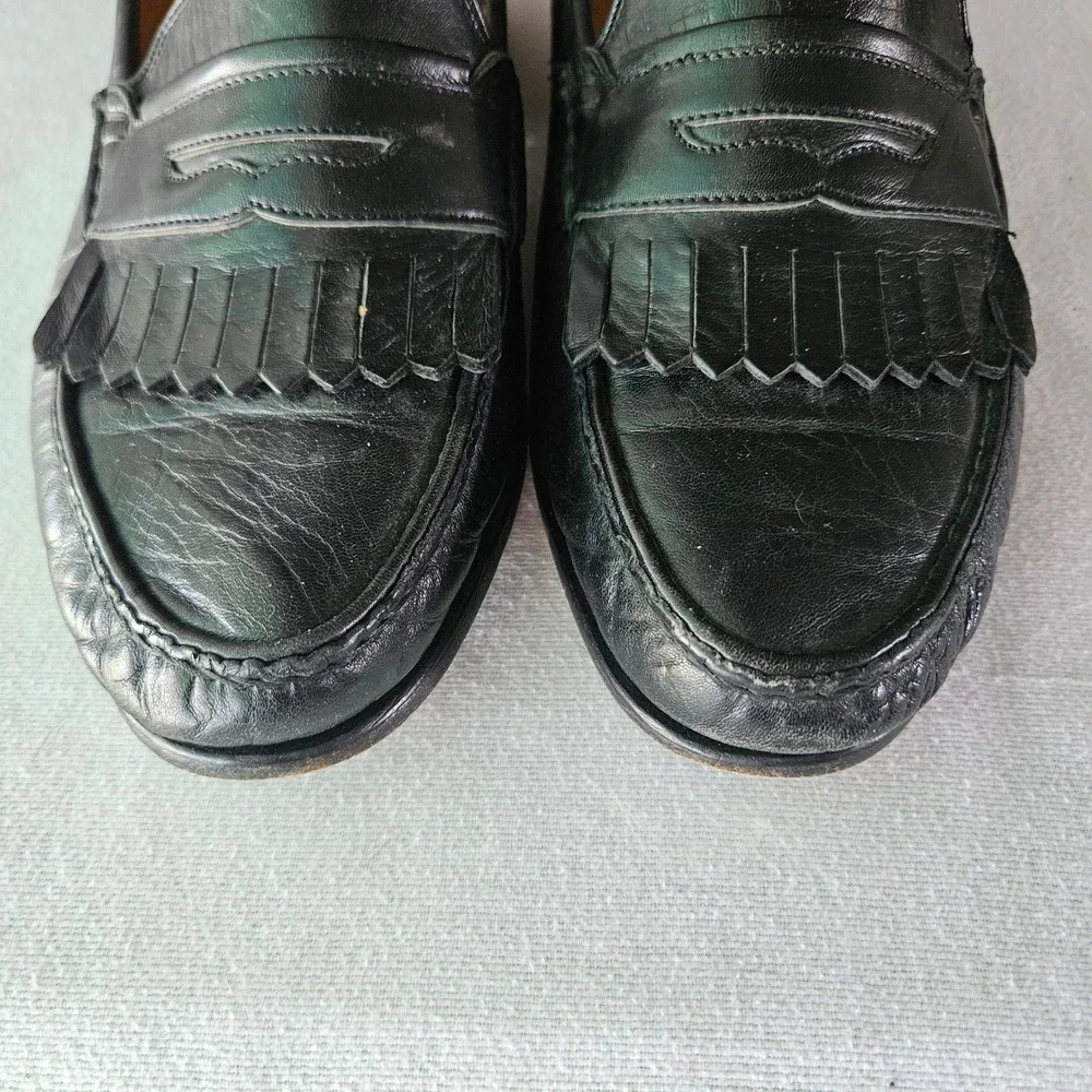 Bruno Magli Rico Mens Black Leather Kiltie Penny Loafers Made in Italy Size 8 W